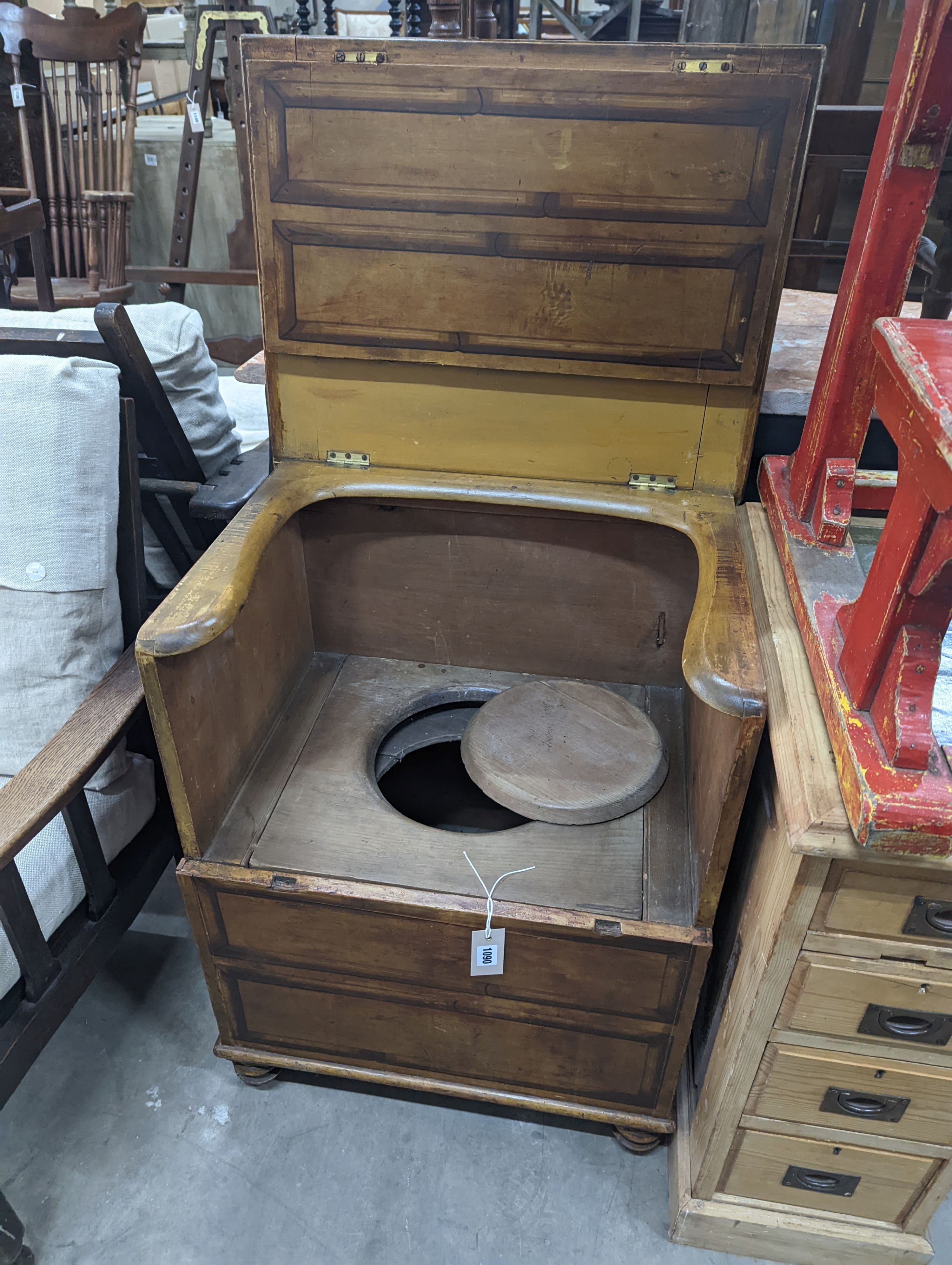 A 19th century painted pine hinged top commode, width 61cm, depth 50cm, height 77cm